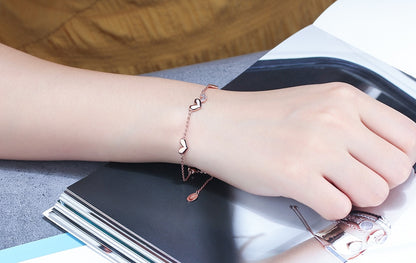 Rose Gold CZ Heart Bracelet - 925 Silver