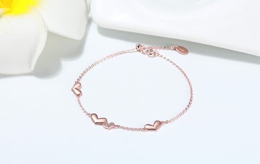 Rose Gold CZ Heart Bracelet - 925 Silver