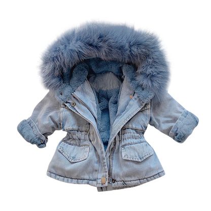 Baby Girl Winter Denim Hooded Jacket