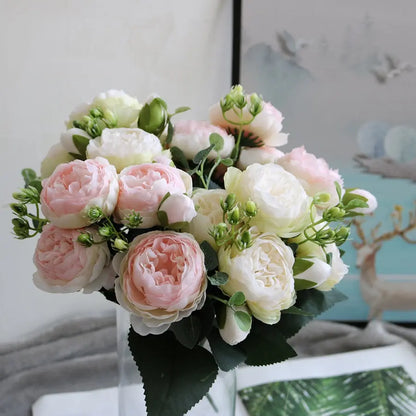 Bouquet de roses en soie pivoine pour la décoration de la maison