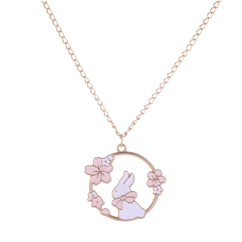 Sakura Bunny Cat Necklace - Pink