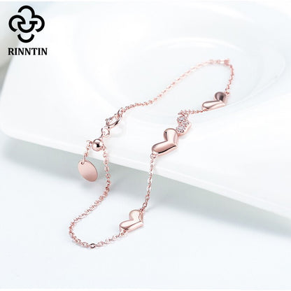 Rose Gold CZ Heart Bracelet - 925 Silver