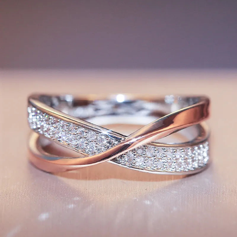 Two-Tone X-Shaped Women's Wedding Ring