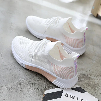 White Breathable Mesh Sports Sneakers for Women