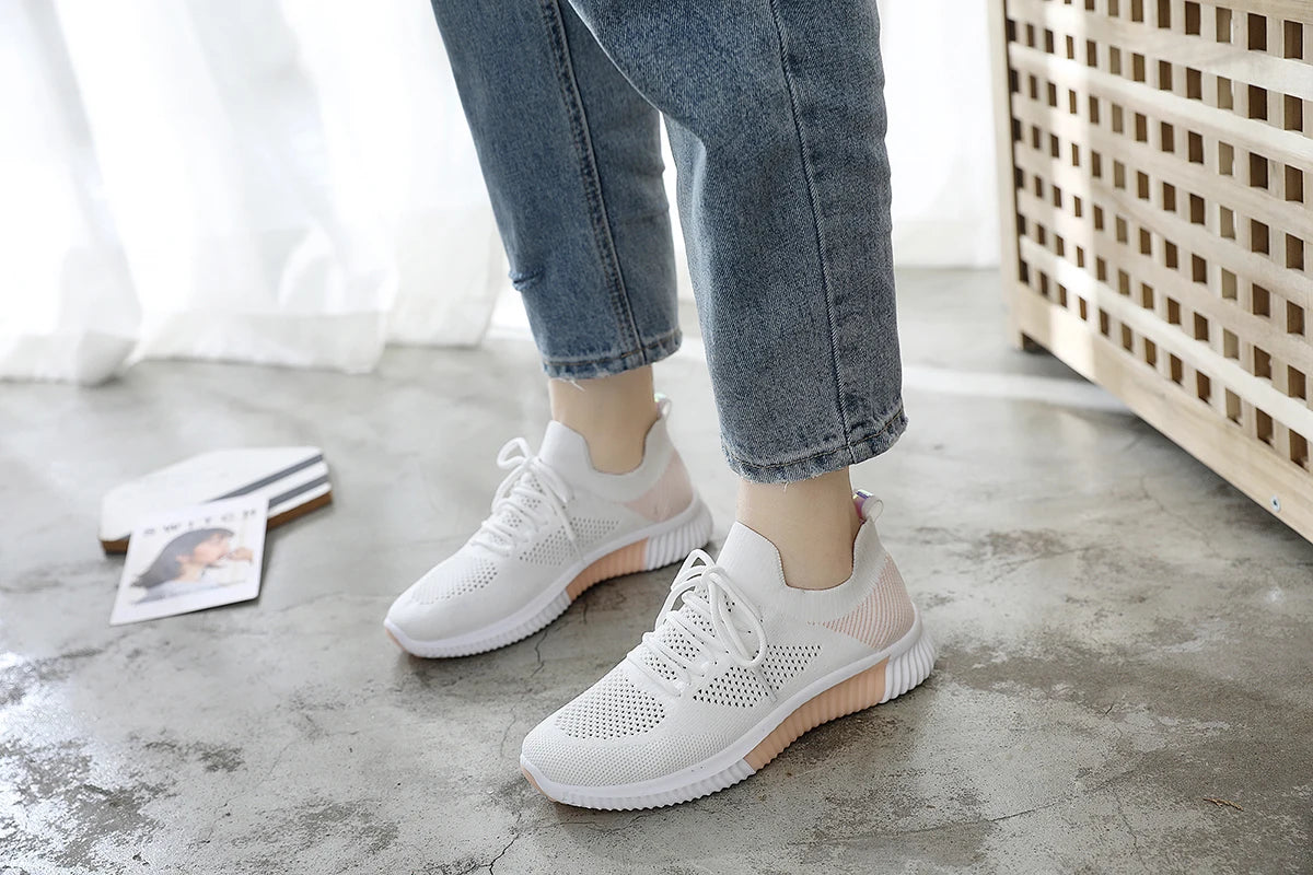 White Breathable Mesh Sports Sneakers for Women