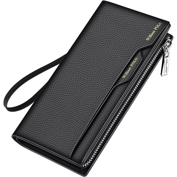 WilliamPOLO Male Genuine Leather Wallets Men Wallet Credit Business Card Holders Fashion Mobile Phone Bag Zipper Purse Handbag