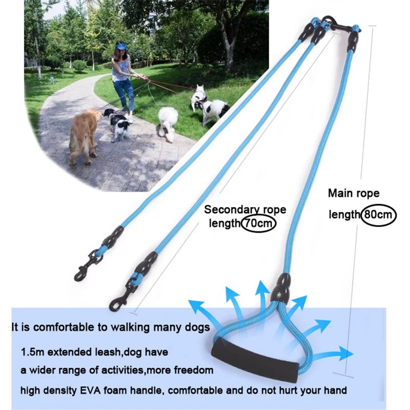 Adjustable Dual Dog Leash - Walk 2, 3, or 4 Dogs