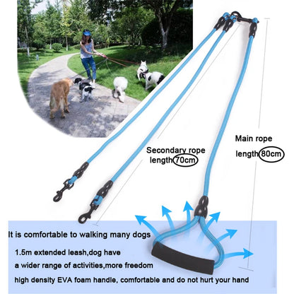 Adjustable Dual Dog Leash - Walk 2, 3, or 4 Dogs