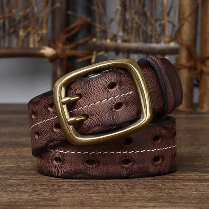 Ceinture de jean rétro en cuir de vache
