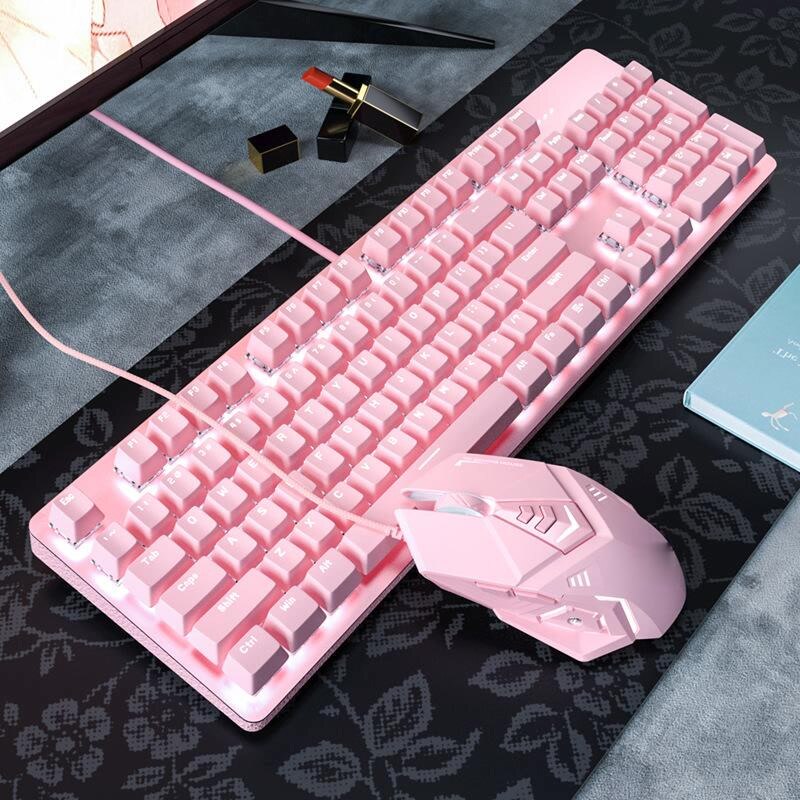 Cute Pink Gaming Keyboard & Mouse Set