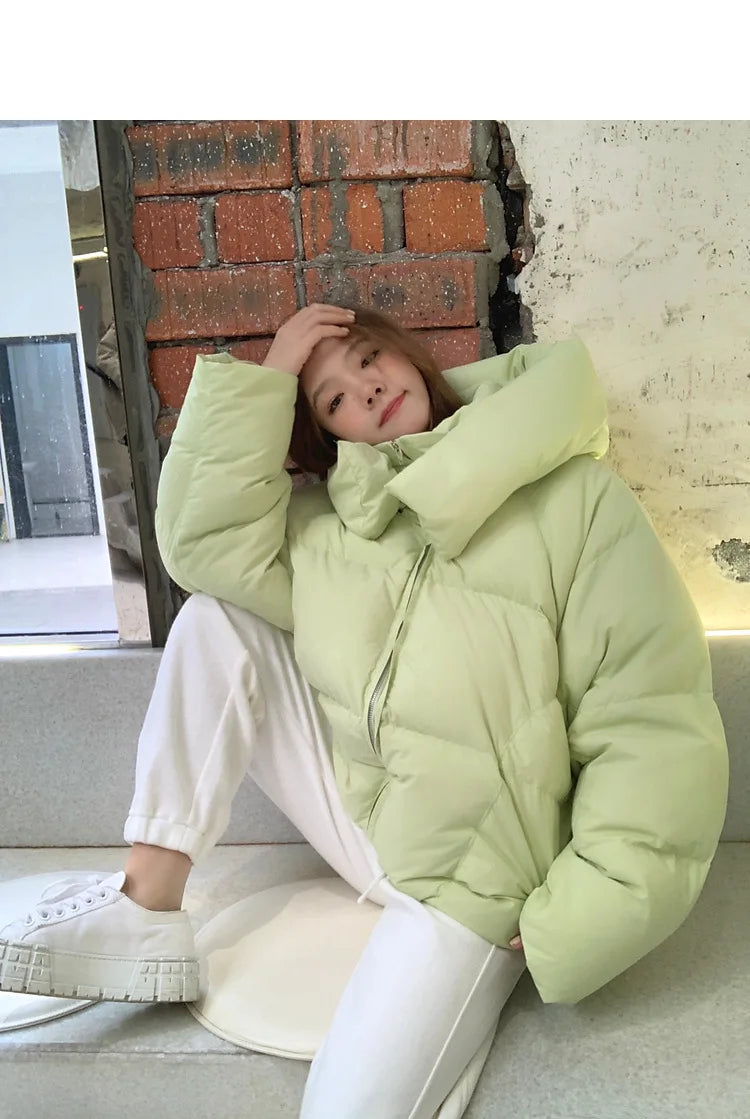 Korean Fluffy Hooded Bread Down Jacket