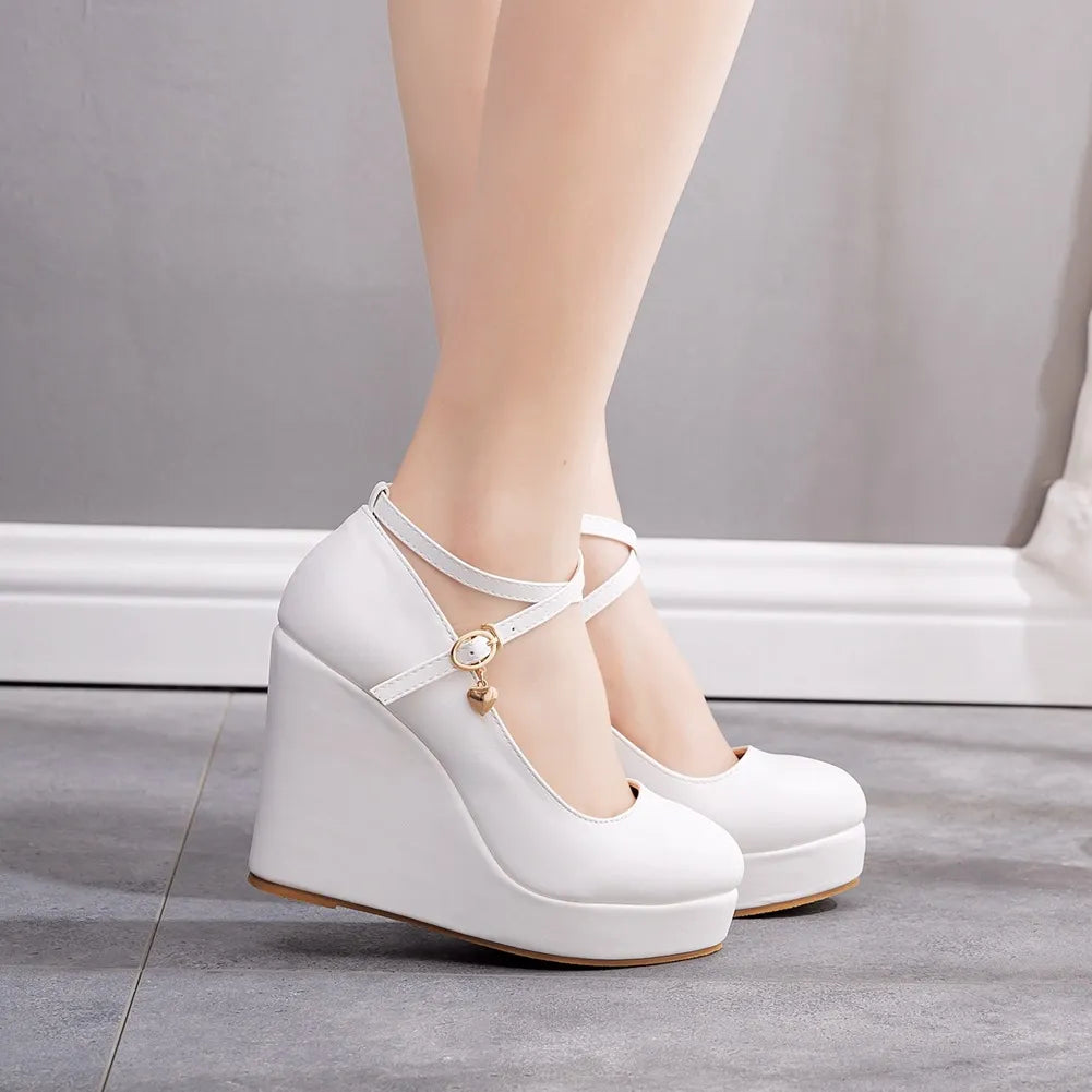 Women's Flock Buckle Ankle Strap Shoes