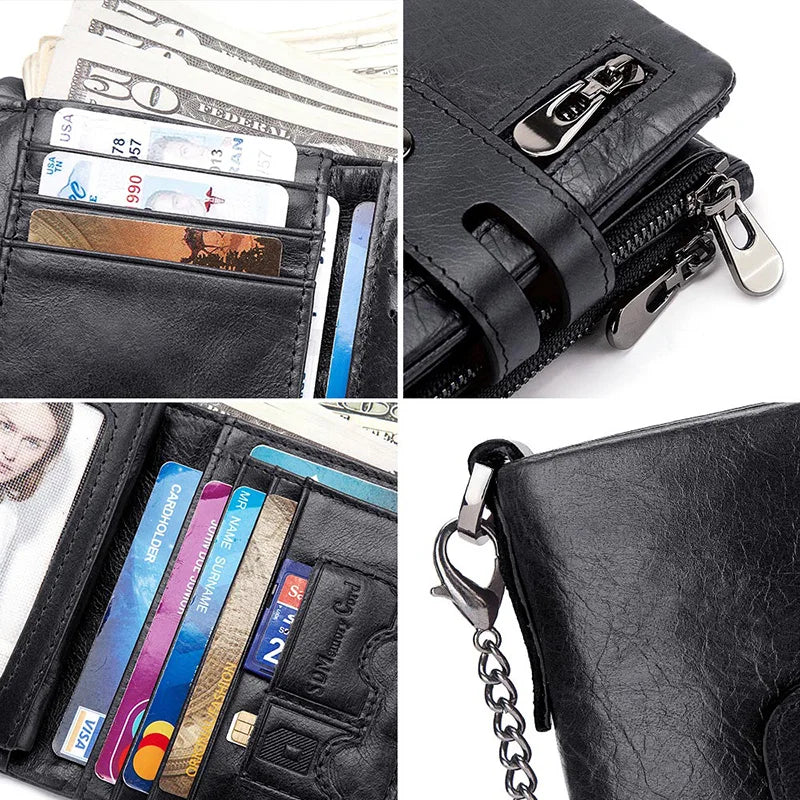 Compact Genuine Leather Men's Wallet with Coin Pocket