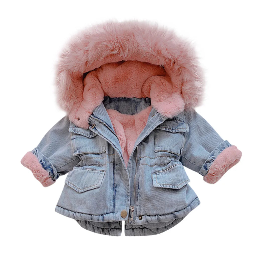 Veste d'hiver à capuche en jean pour bébé fille