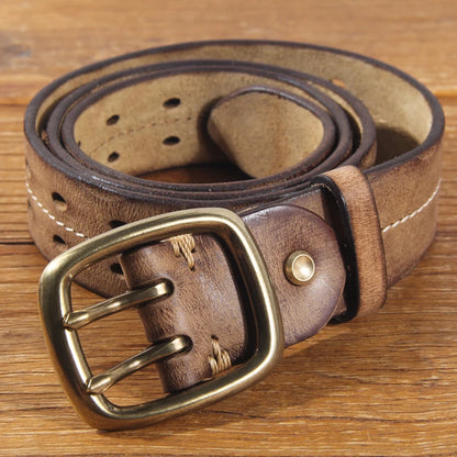 Ceinture de jean rétro en cuir de vache