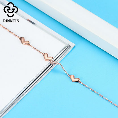 Rose Gold CZ Heart Bracelet - 925 Silver