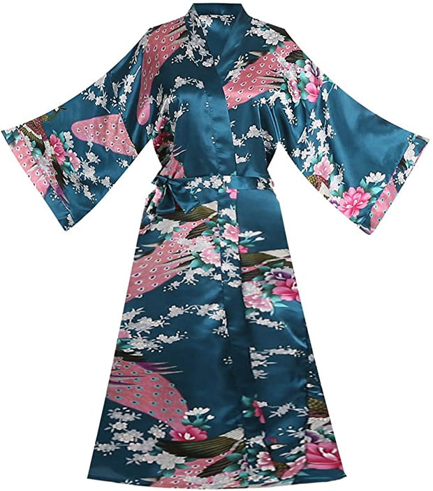 Floral Satin Bridal Kimono Robe