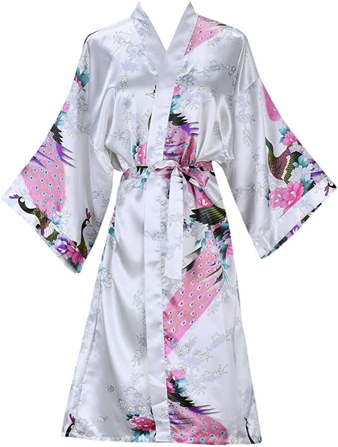 Floral Satin Bridal Kimono Robe