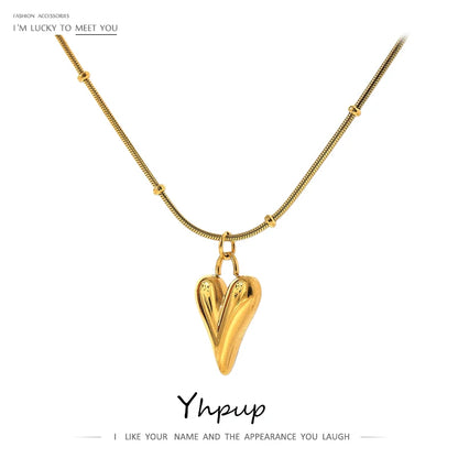 Waterproof 18K Gold Stainless Steel Heart Pendant Necklace