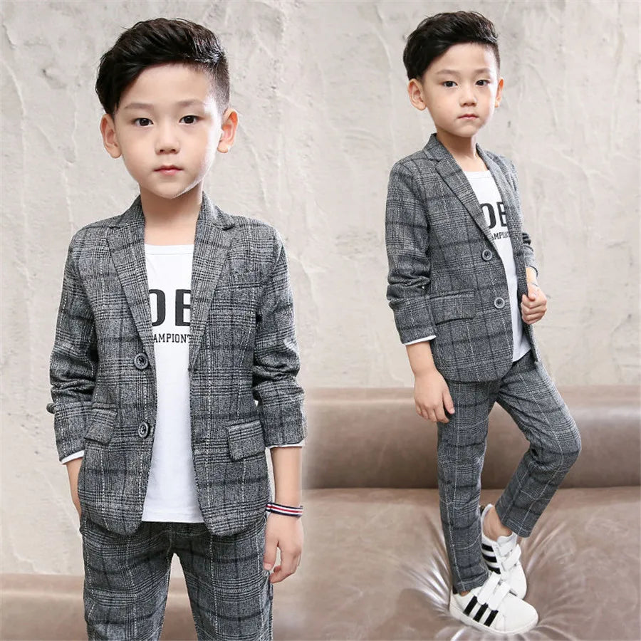 Boy Coat Set Plaid Pattern Clothes
