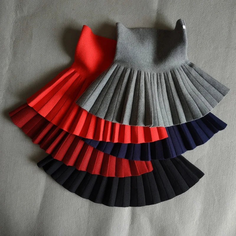 Girls Winter Knitted High-Waist Pleated Tutu Skirt