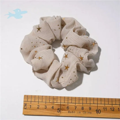 Gold Star Printed Chiffon Hair Scrunchies Elastic Band Hair Tie for Girls