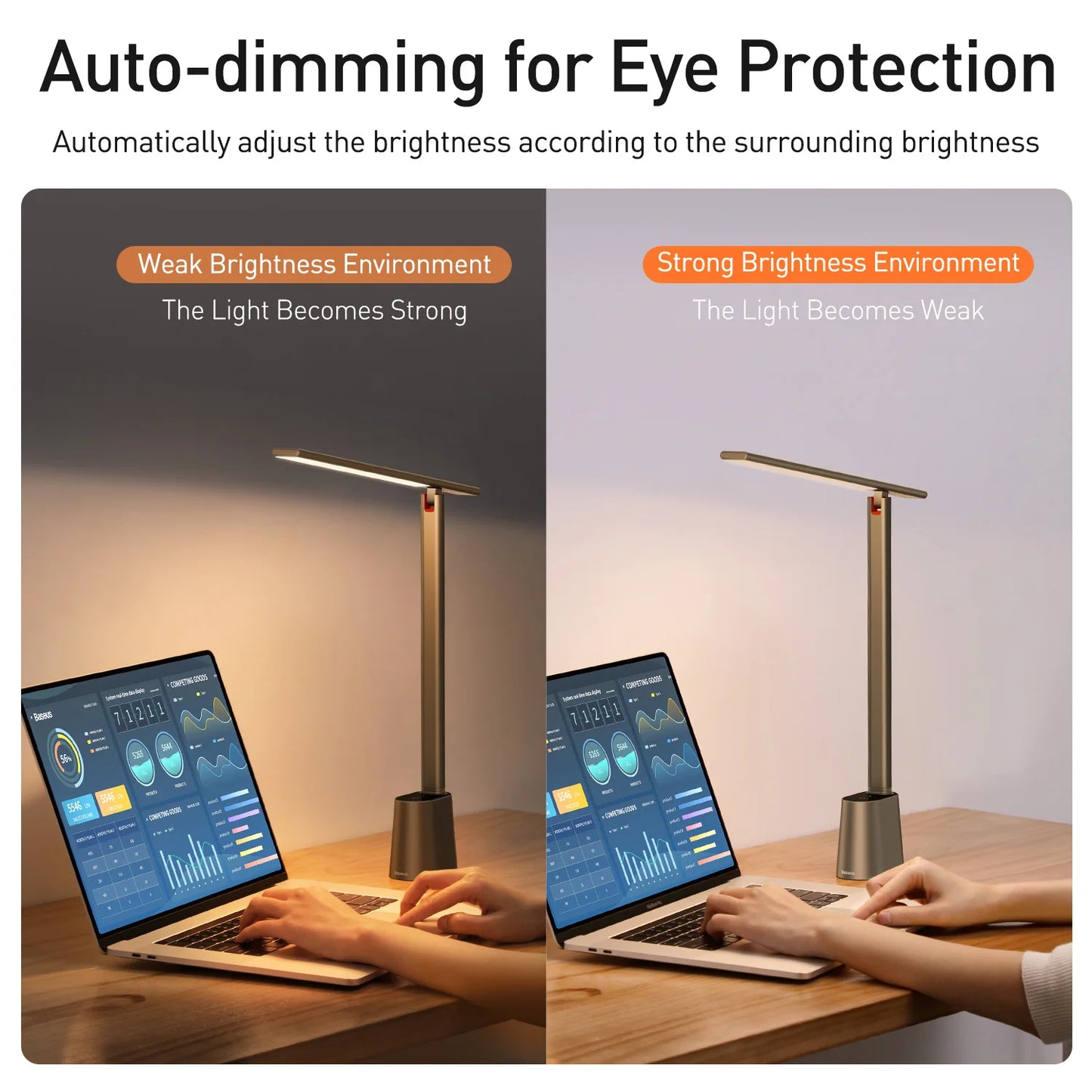 Lampe de bureau LED à intensité variable - Protection des yeux - Lampe de bureau pliable avec luminosité adaptative intelligente