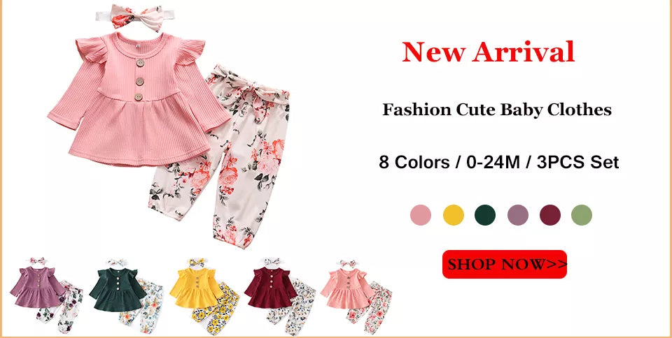 Adorable Baby Girl's Floral Sleeve Outfit Set