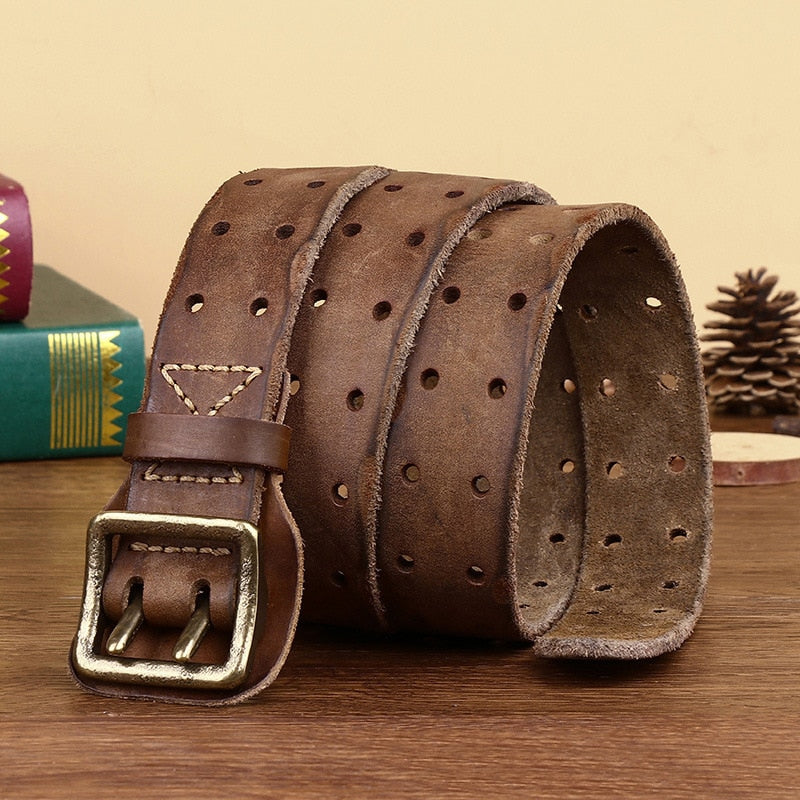 Luxe Cowboy Leather Belt - Brass Buckle