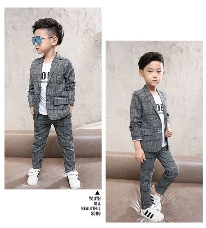 Boy Coat Set Plaid Pattern Clothes