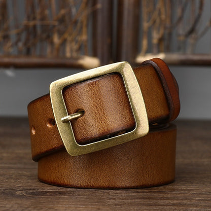 Retro Cowhide Leather Belt - 3.8cm Width