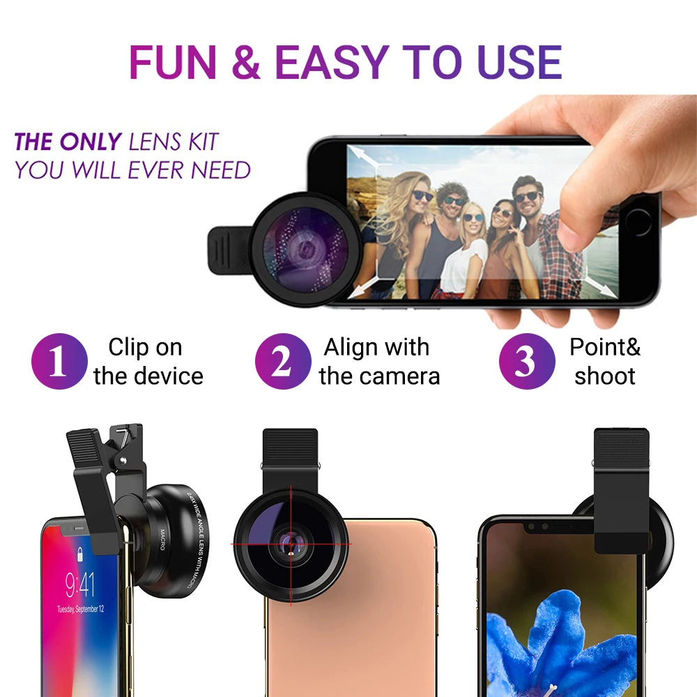 Phone Lens Kit - 0.45x Super Wide Angle & 12.5x Macro Micro Lens for Smartphone