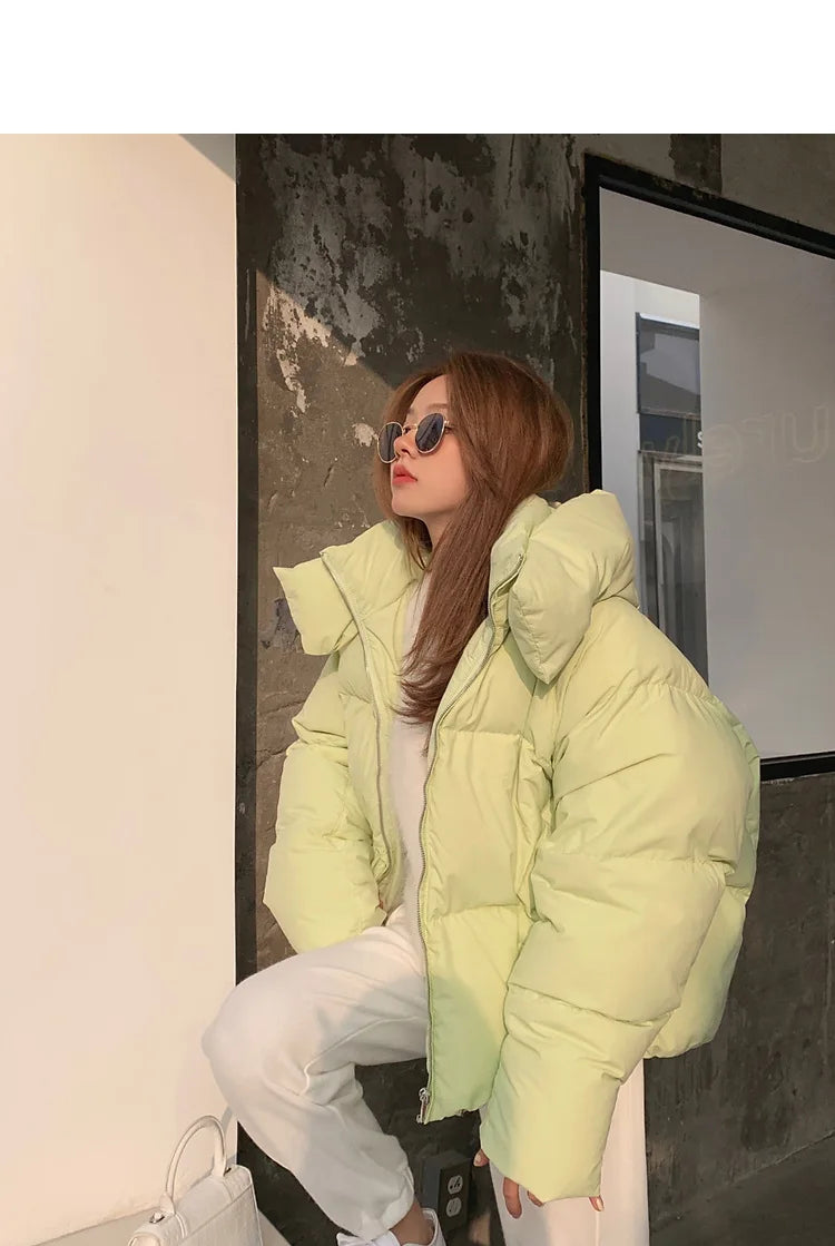 Korean Fluffy Hooded Bread Down Jacket