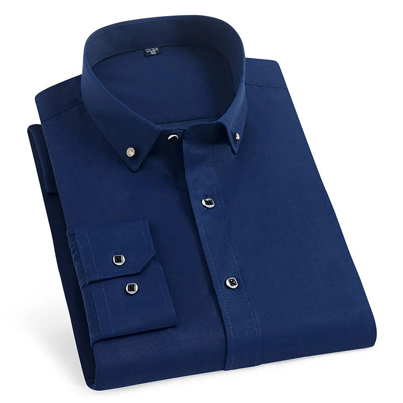 Men's Solid Color Long Sleeve Casual Business Shirt