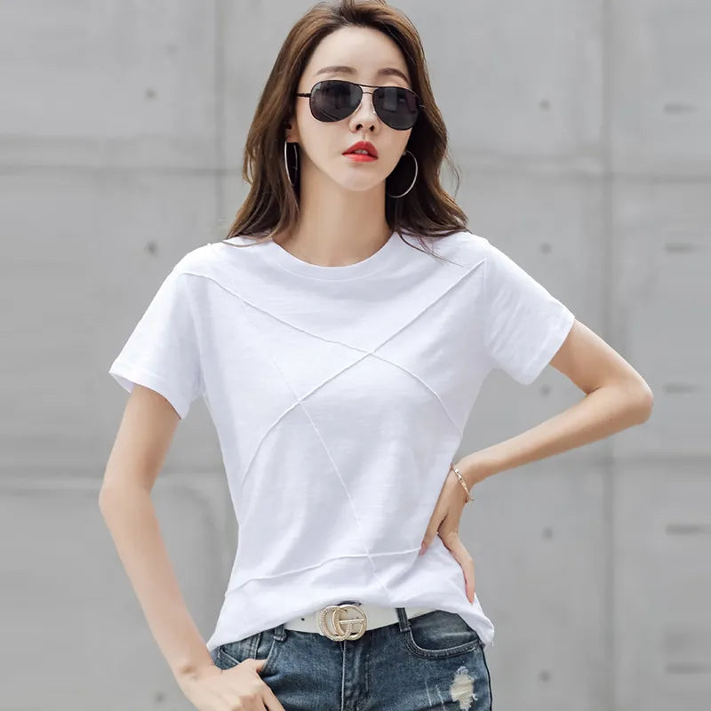 Bamboo Ribbed O-Neck T-Shirts Women