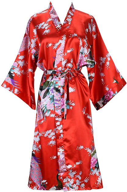 Floral Satin Bridal Kimono Robe