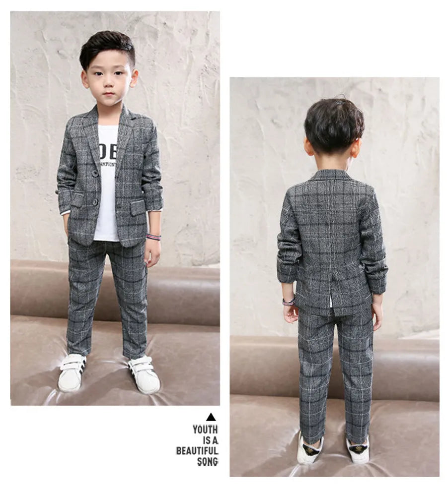 Boy Coat Set Plaid Pattern Clothes