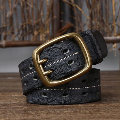 Ceinture de jean rétro en cuir de vache