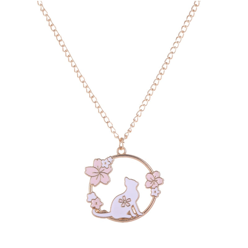 Sakura-Häschen-Katzen-Halskette – Rosa