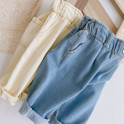 Solid Color Jeans For Girls Spring Autumn