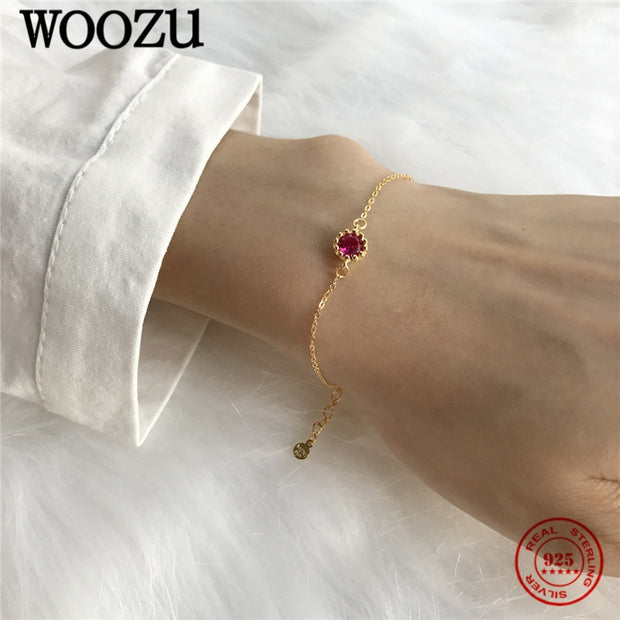 Korean Red CZ Zircon Chain Bracelet