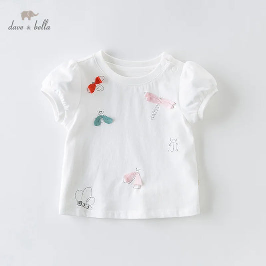 T-shirt avec nœud et dessin animé pour bébé fille