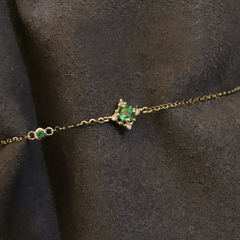 Retro Green Zircon Chain Bracelet