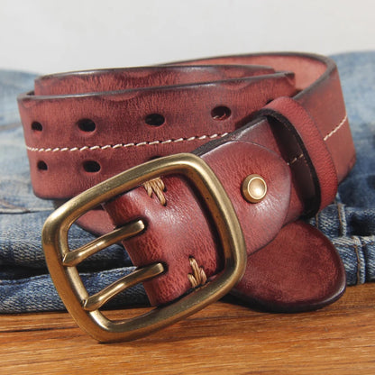 Ceinture de jean rétro en cuir de vache