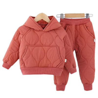 2023 Autumn Winter Girls' Suit plus velvet two-piece Set Boy trendy kids Cotton Hooded Coats and Pants Children's Clothing1-6Y