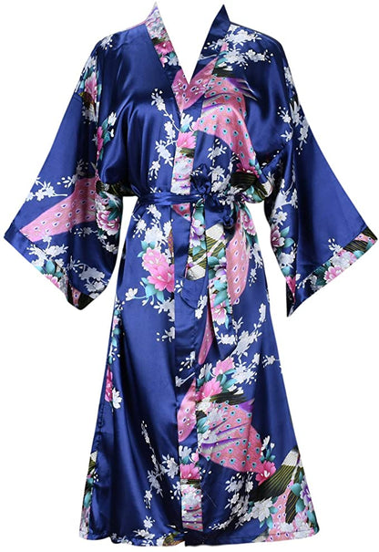 Floral Satin Bridal Kimono Robe