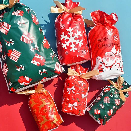 Santa Gift Bag with Snowflake Drawstring for Christmas