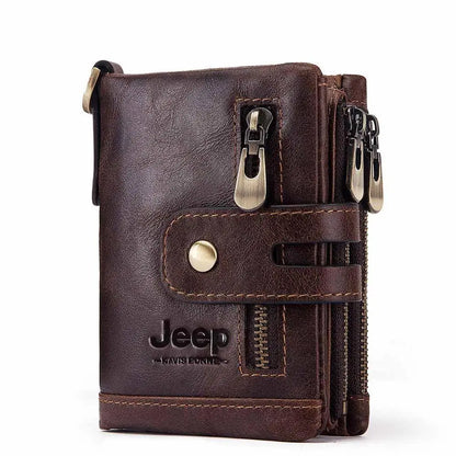 Compact Genuine Leather Men's Wallet with Coin Pocket