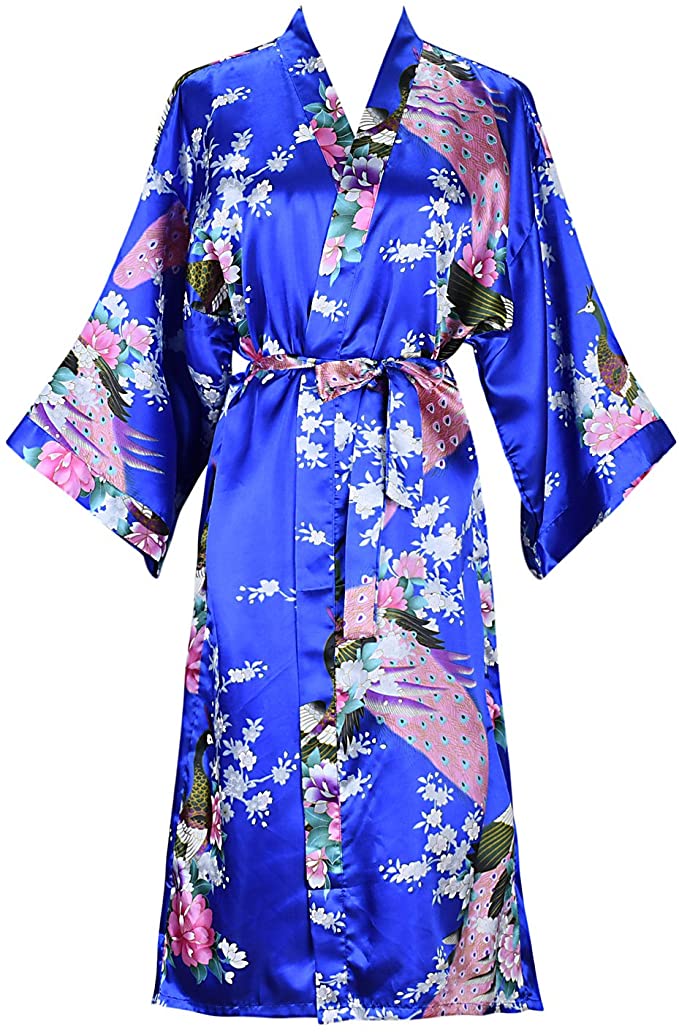 Floral Satin Bridal Kimono Robe