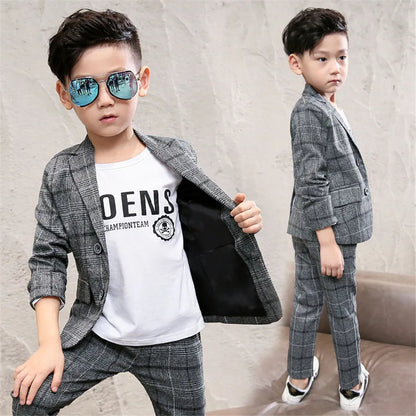 Boy Coat Set Plaid Pattern Clothes